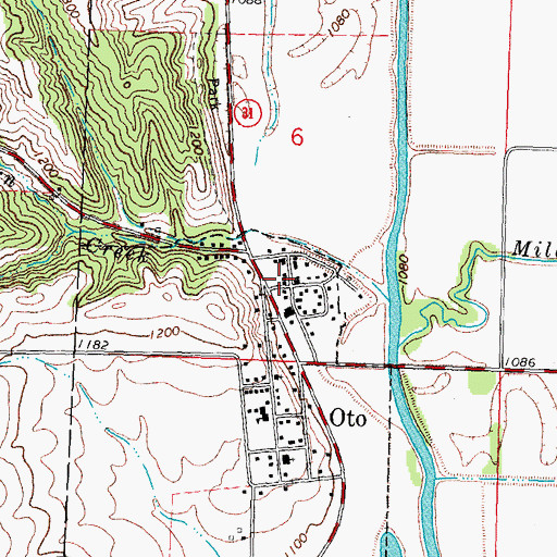 Topographic Map of Oto Community Volunteer Fire Department, IA
