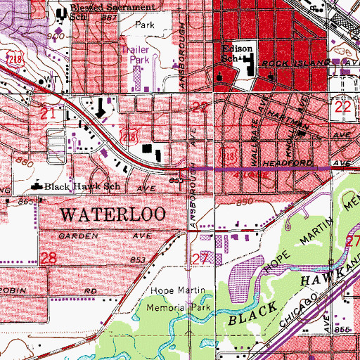 Topographic Map of Waterloo Fire and Rescue Station 4, IA