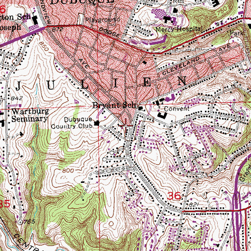 Topographic Map of Dubuque Fire Department Station 5, IA