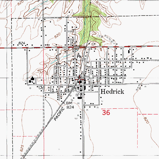 Topographic Map of Hedrick Volunteer Fire Department, IA