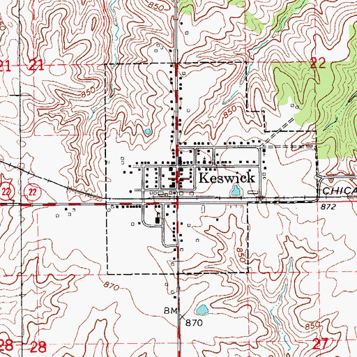 Topographic Map of Keswick Volunteer Fire Department, IA