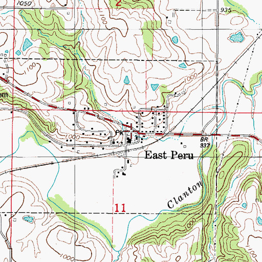 Topographic Map of East Peru Volunteer Fire Department, IA