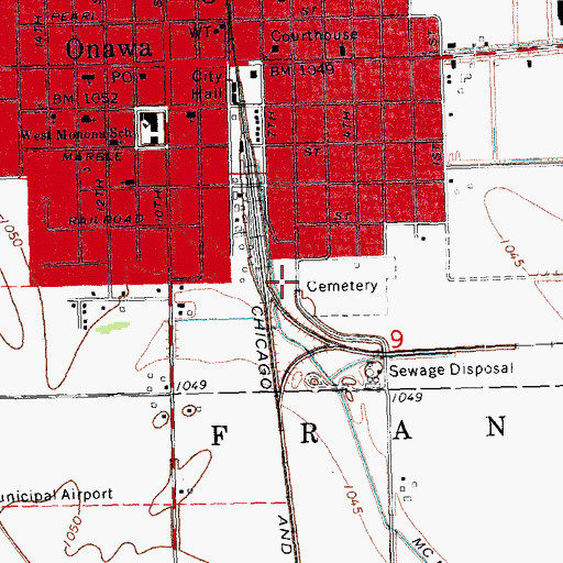 Topographic Map of Onawa Fire Department Station 2, IA