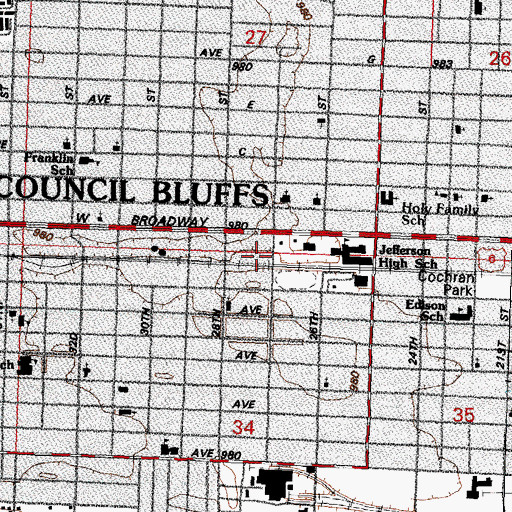 Topographic Map of Council Bluffs Fire Station 2, IA