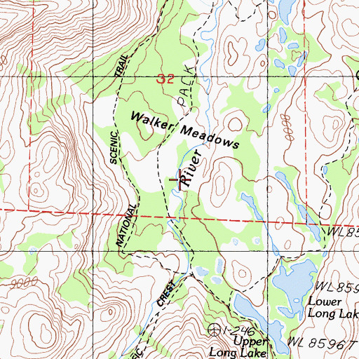 Topographic Map of Walker Meadows, CA