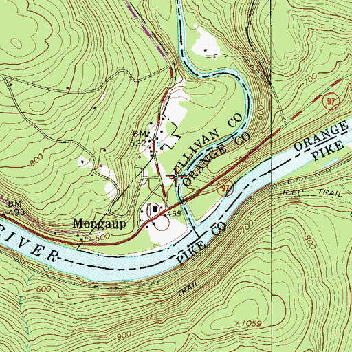 Topographic Map of Lower Mongaup Cemetery, NY
