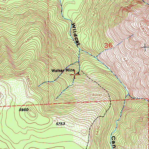 Topographic Map of Walker Mine, CA