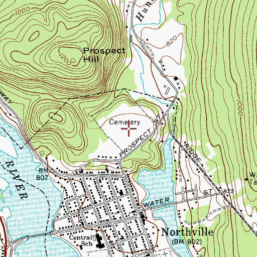 Topographic Map of Prospect Hill Cemetery, NY