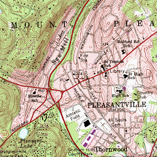 Topographic Map of Pleasantville Village Hall, NY