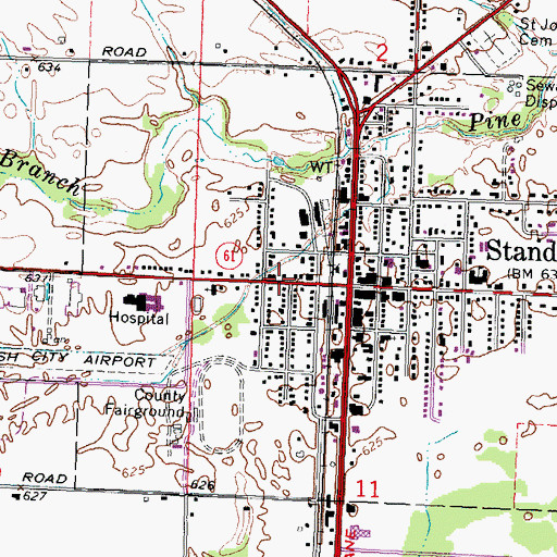 Topographic Map of Standish Baptist Church, MI