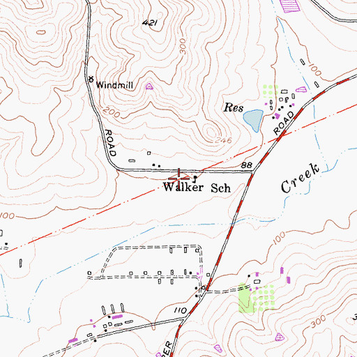 Topographic Map of Walker School, CA