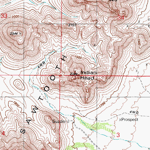 Topographic Map of Indian Head, AZ