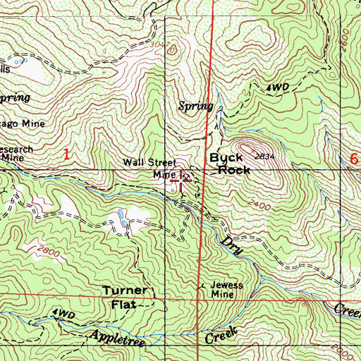 Topographic Map of Wall Street Mine, CA