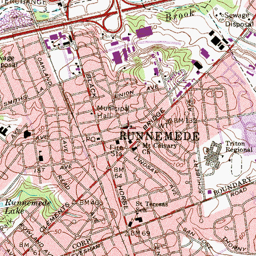 Topographic Map of Downing Elementary School, NJ