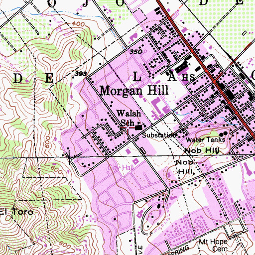 Topographic Map of P A Walsh Elementary School, CA