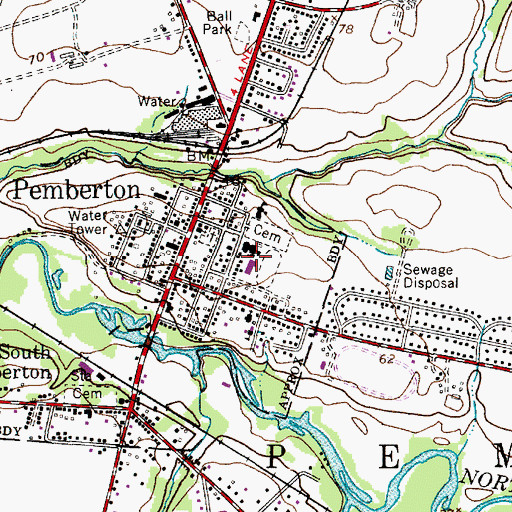 Topographic Map of Pemberton Borough Elementary School, NJ