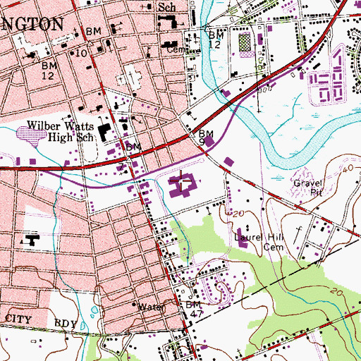 Topographic Map of Burlington City High School, NJ