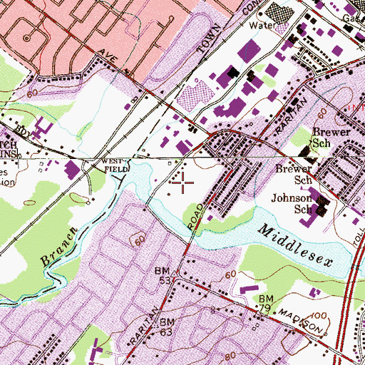 Topographic Map of Featherbed Lane School, NJ