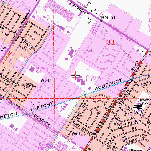 Topographic Map of Walters Junior High School, CA
