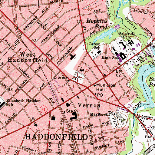 Topographic Map of Haddonfield Friends School, NJ