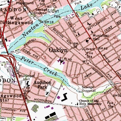 Topographic Map of Oaklyn Elementary School, NJ