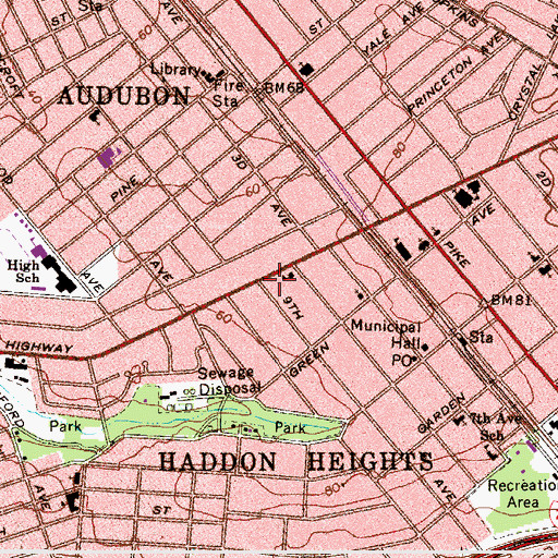 Topographic Map of Bancroft Elementary Program School, NJ
