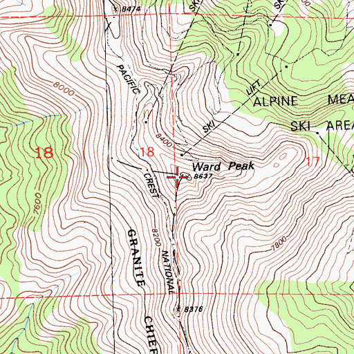 Topographic Map of Ward Peak, CA