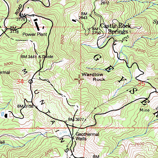 Topographic Map of Wardlow Rock, CA