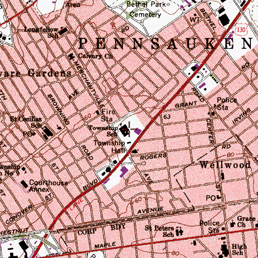 Topographic Map of Central Elementary School, NJ