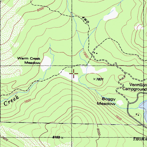 Topographic Map of Warm Creek Meadow, CA