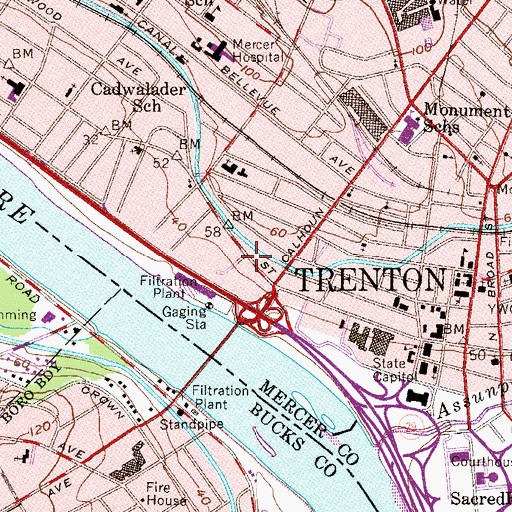 Topographic Map of Trenton Community Charter School, NJ