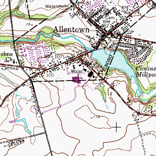 Topographic Map of Allentown High School, NJ