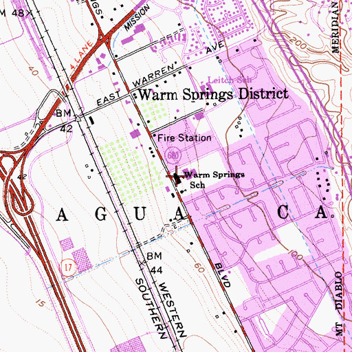 Topographic Map of Warm Springs Elementary School, CA