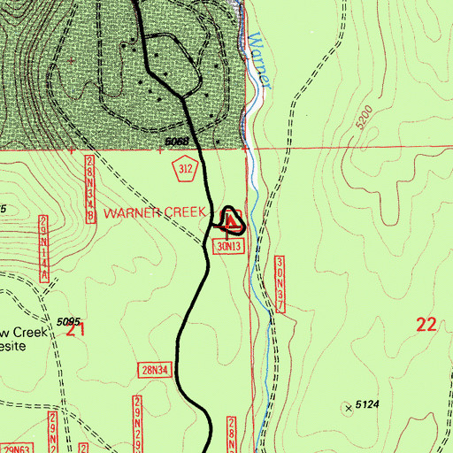 Topographic Map of Warner Creek Campground, CA