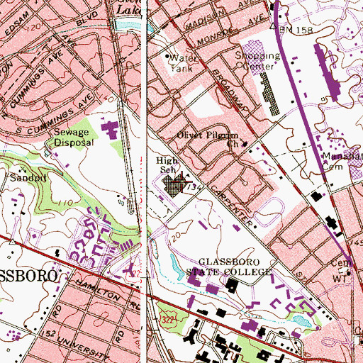Topographic Map of Glassboro High School, NJ