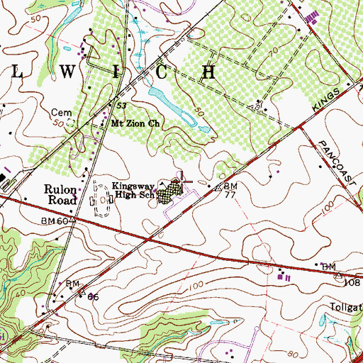 Topographic Map of Kingsway Regional Middle School, NJ