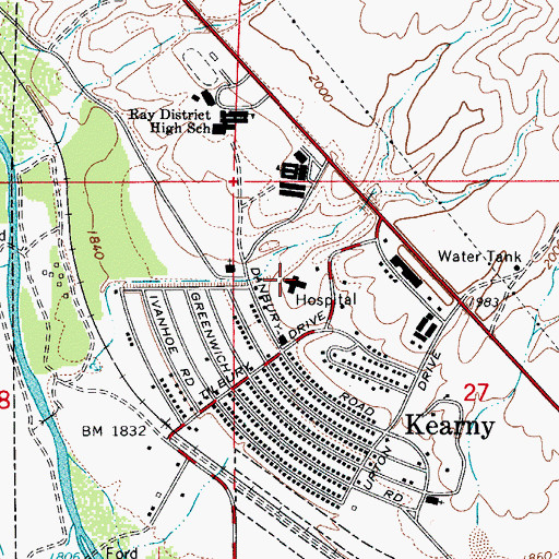 Topographic Map of Kennecott Cooper Corporation Hospital, AZ
