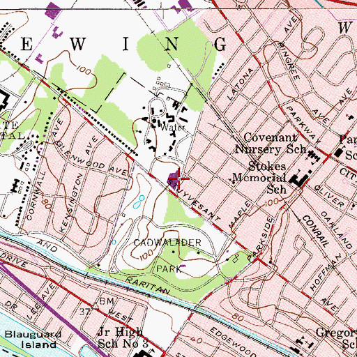 Topographic Map of Thomas Jefferson Elementary School, NJ