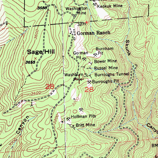 Topographic Map of Washburn Mine, CA