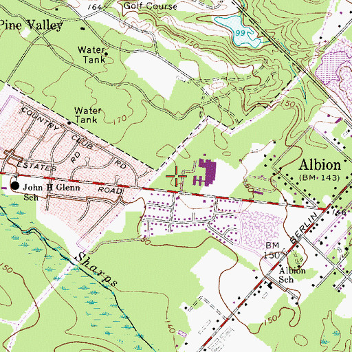 Topographic Map of Pine Hill Middle School, NJ