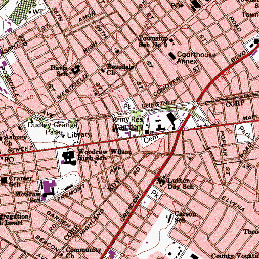 Topographic Map of Camden Forward School, NJ