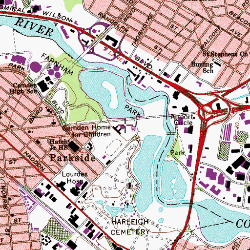 Topographic Map of Jerrothia Riggs Adult Education School, NJ