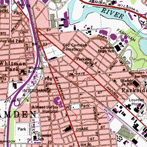 Topographic Map of MetEast High School, NJ