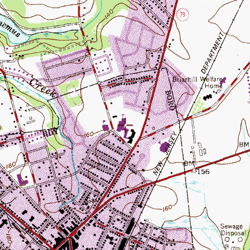 Topographic Map of Freehold Regional Evening High School, NJ