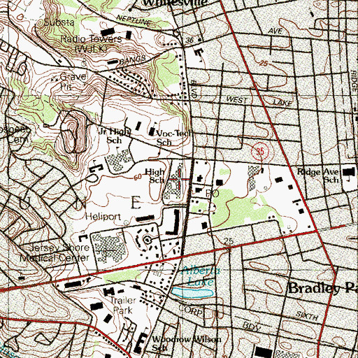 Topographic Map of Neptune Evening High School, NJ