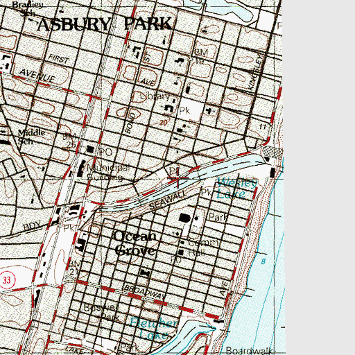 Topographic Map of Asbury Park Adult Learning Center School, NJ