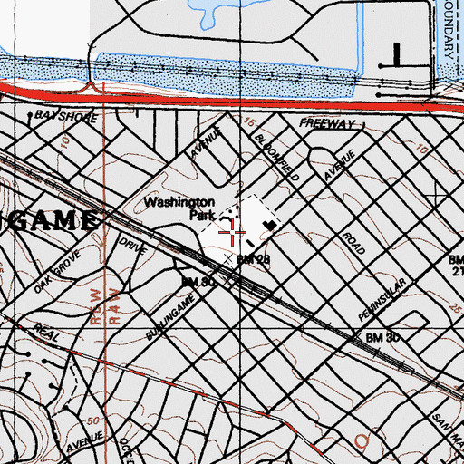Topographic Map of Washington Park, CA