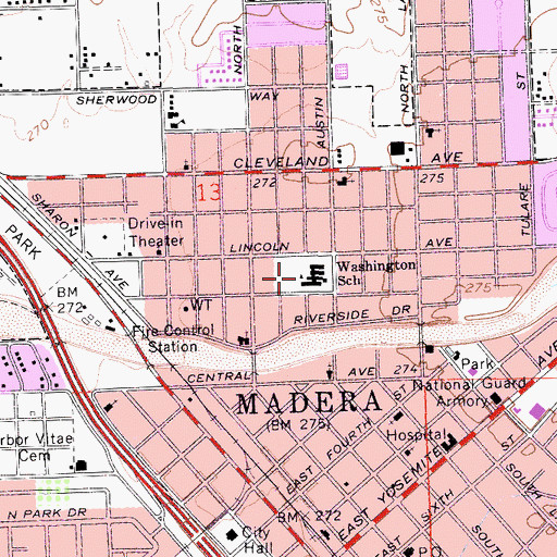 Topographic Map of George Washington Elementary School, CA