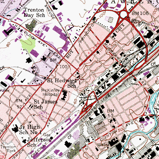 Topographic Map of Mercer Arts Charter School, NJ
