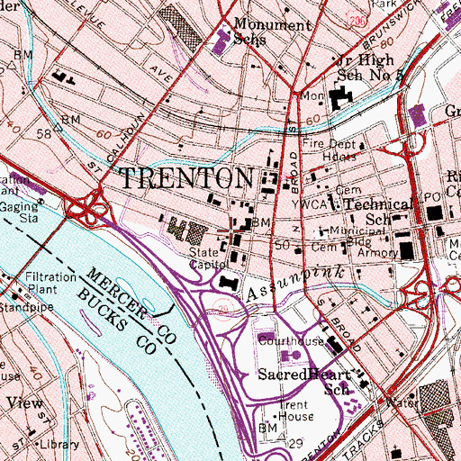 Topographic Map of Thomas Edison State College, NJ